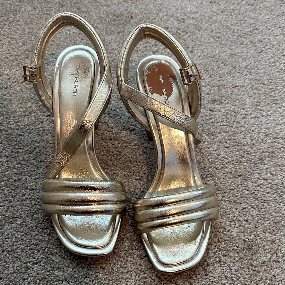 Tory Burch Metallic Gold Strappy Heels